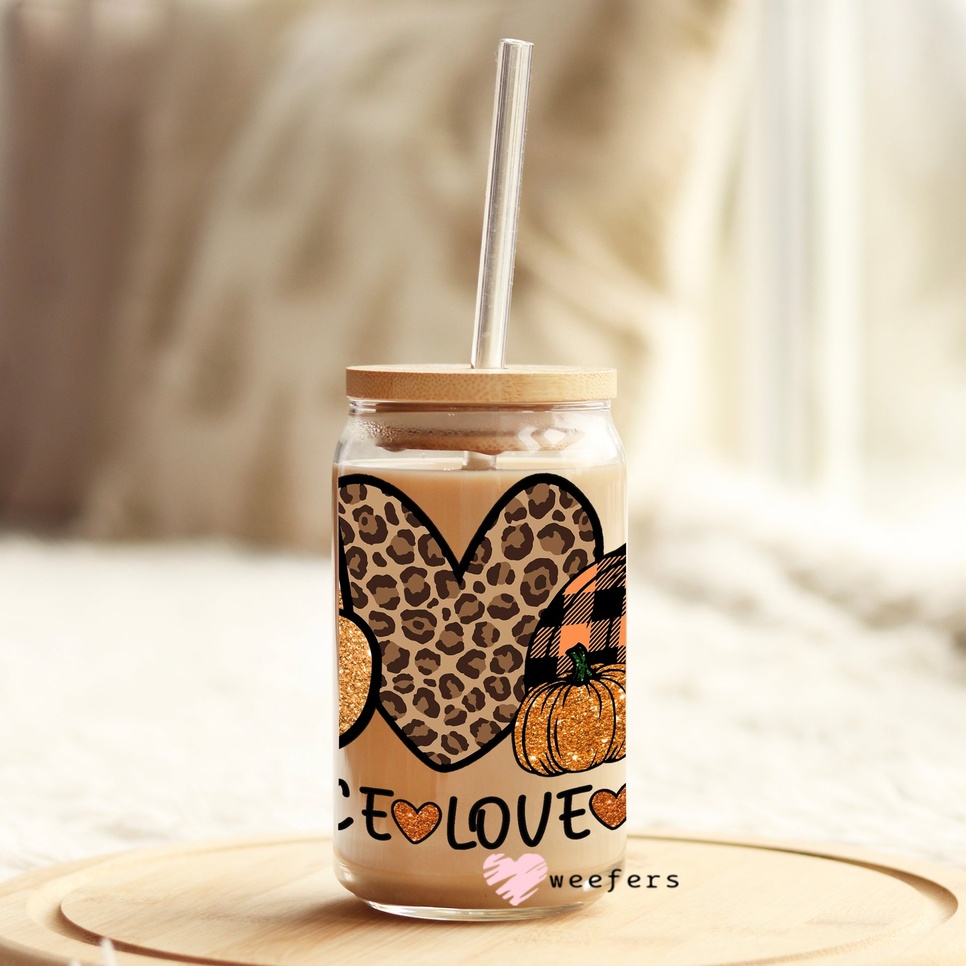 Peace Love Fall 16oz Libbey Glass Can UV DTF or Sublimation Wrap - Decal - Weefers