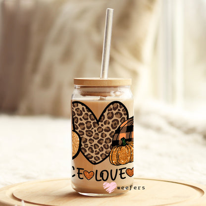 Peace Love Fall 16oz Libbey Glass Can UV DTF or Sublimation Wrap - Decal - Weefers