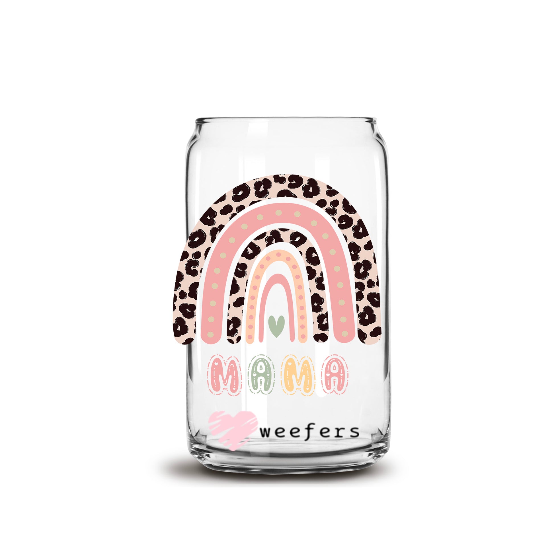 Mama Boho Rainbow Peach 16oz Libbey Glass Can UV DTF or Sublimation Cup Wrap - Decal Transfer - Weefers