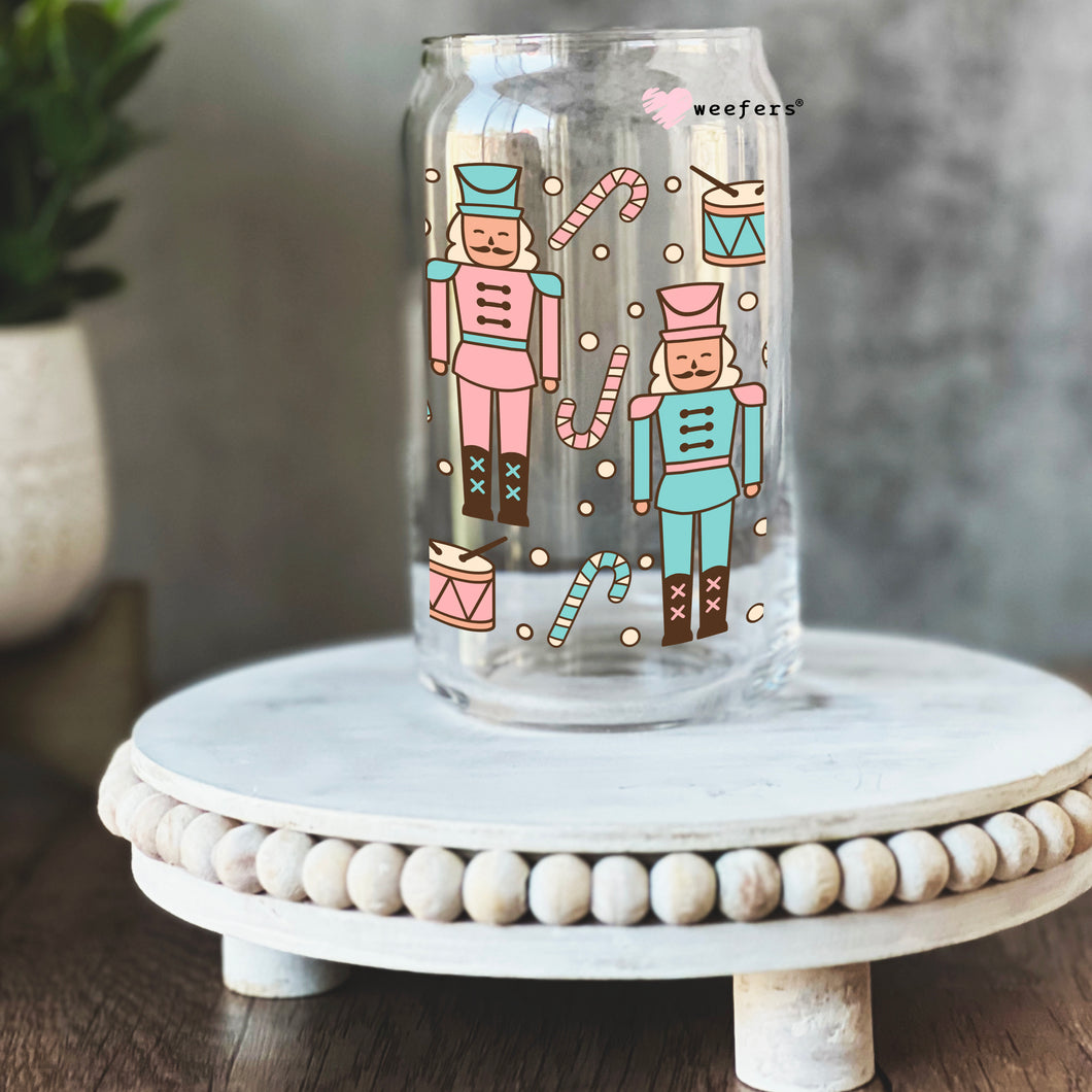 a glass with a picture of a nutcracker on it