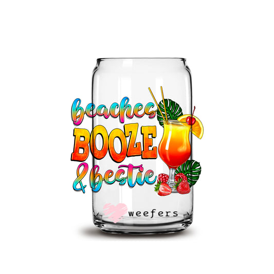 Beaches Booze and Bestie 16oz Libbey Glass Can UV DTF or Sublimation Wrap - Decal - Weefers