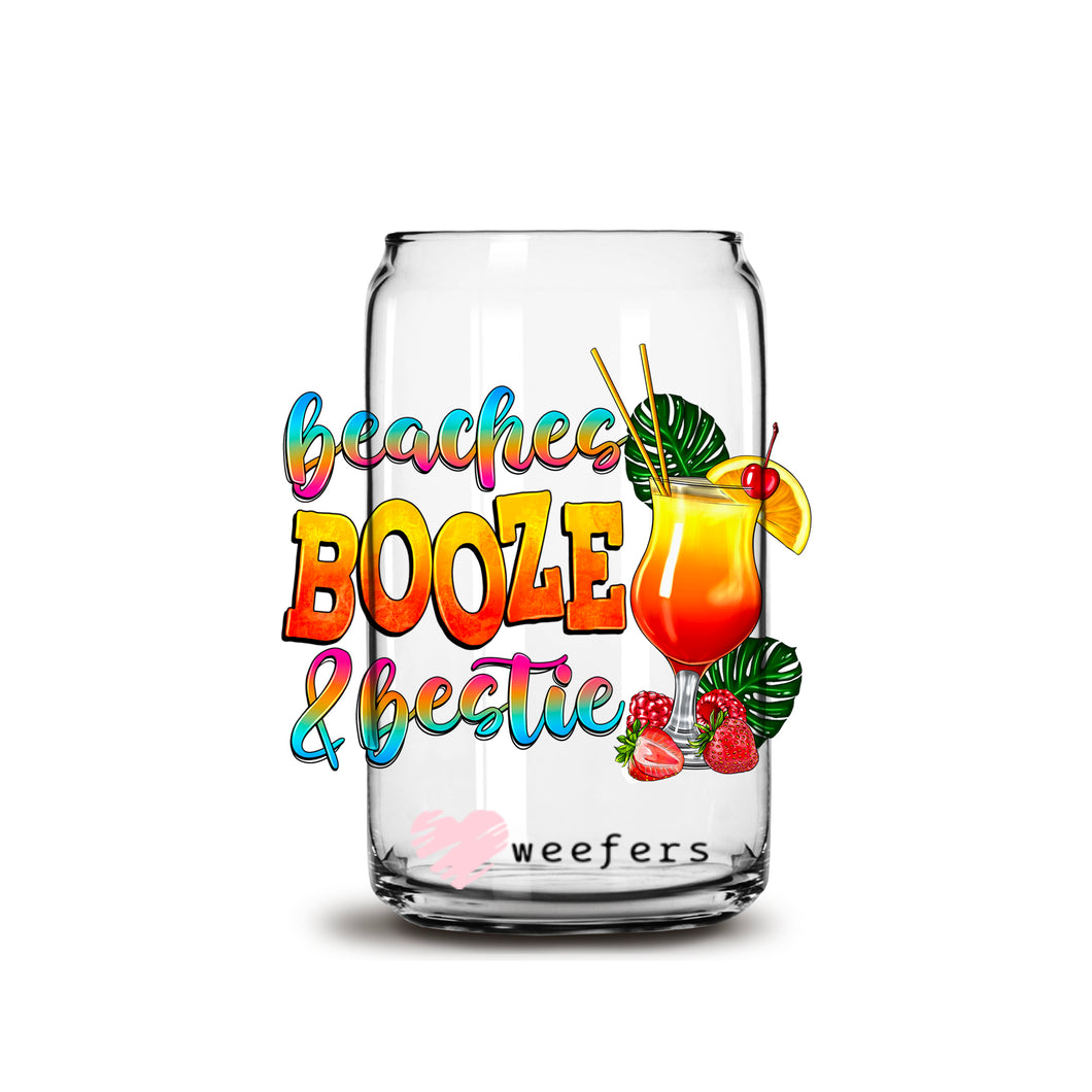 Beaches Booze and Bestie 16oz Libbey Glass Can UV-DTF or Sublimation Wrap - Decal