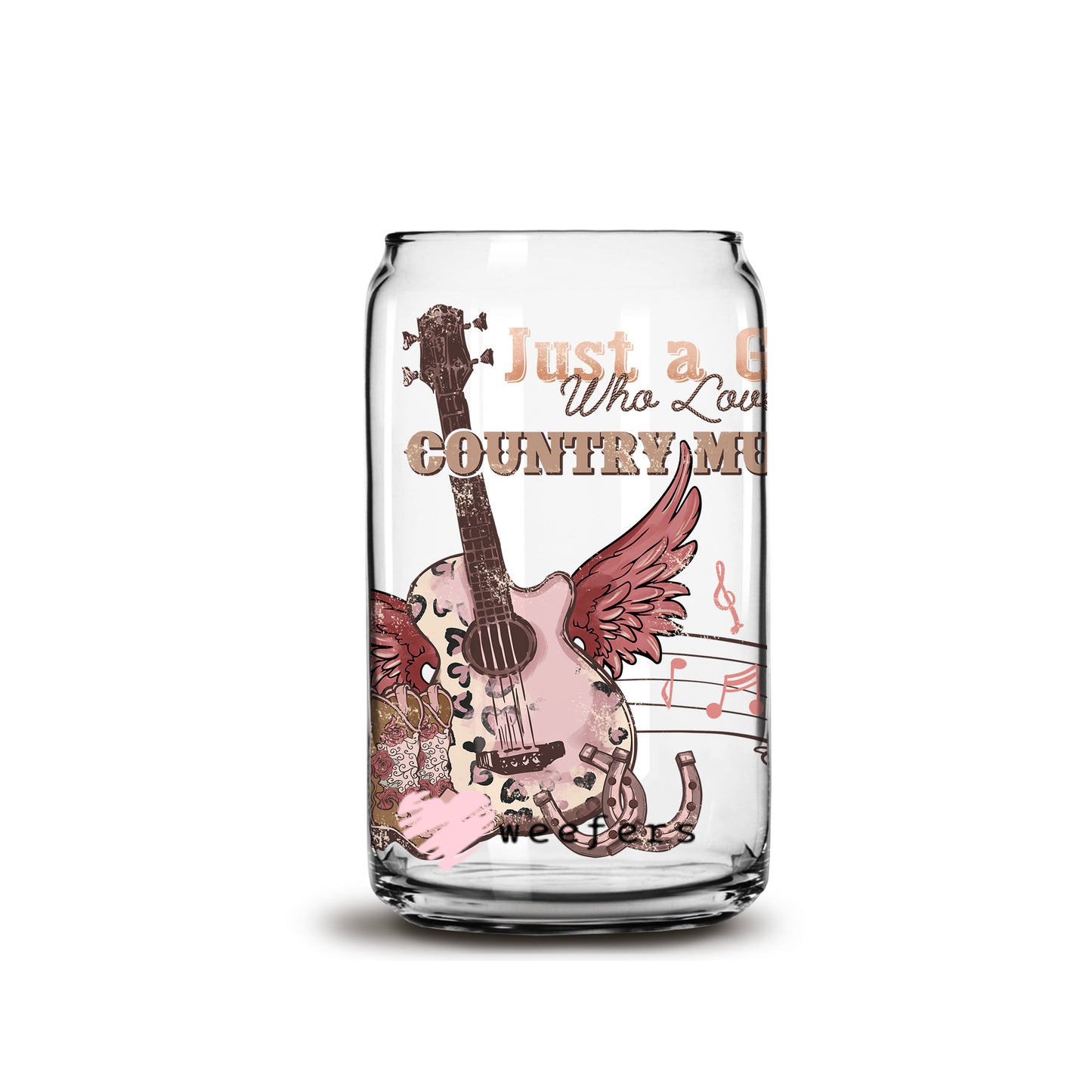 Just a Girl Who Loves Music 16oz Libbey Glass Can UV DTF or Sublimation Wrap - Decal - Weefers