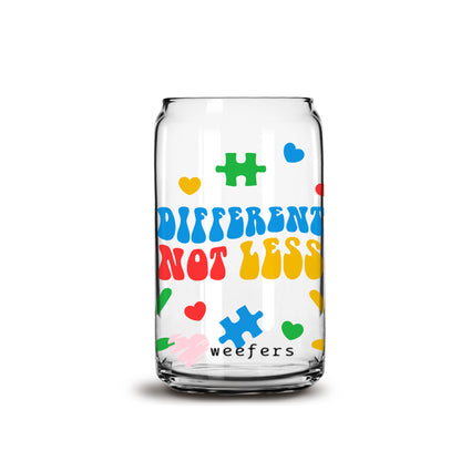 Different not less Autism Awareness 16oz Libbey Glass Can UV DTF or Sublimation Wrap - Decal - Weefers