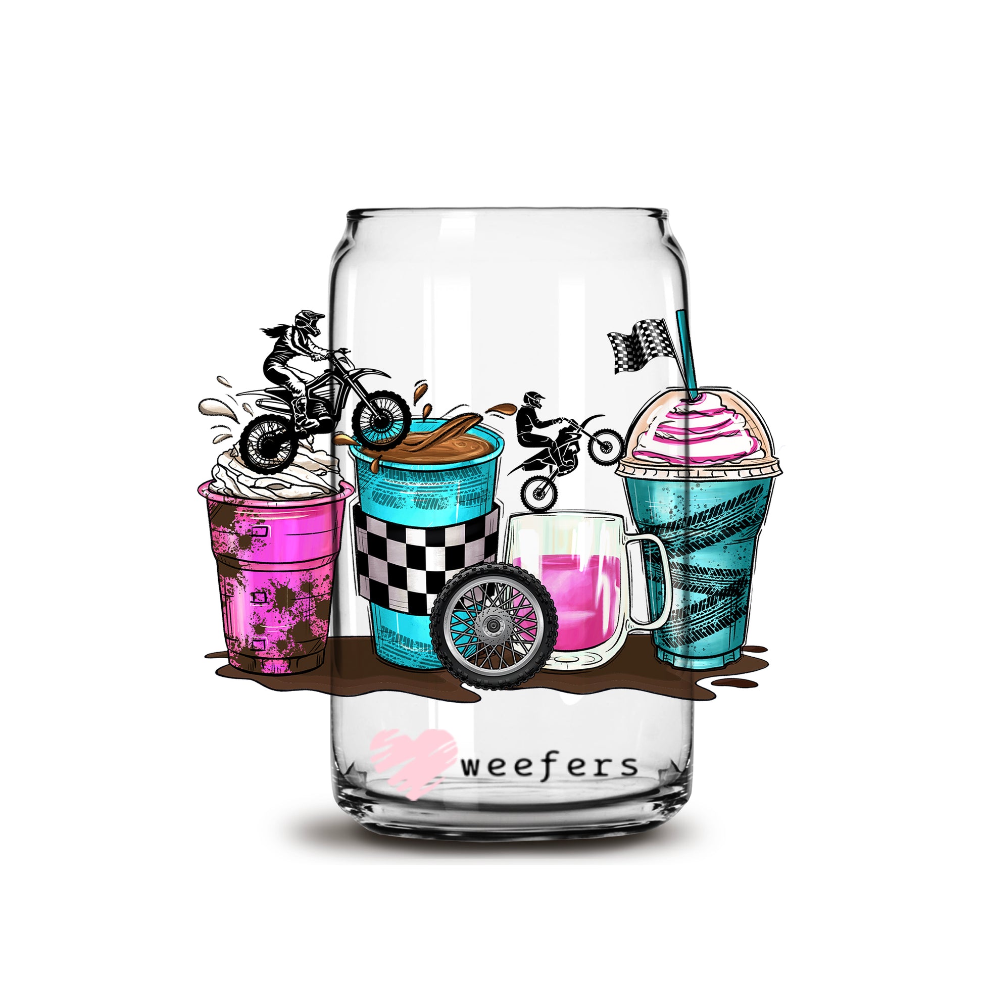 Motocross Racing Coffee Latte 16oz Libbey Glass Can UV DTF or Sublimation Cup Wrap - Decal Transfer - Weefers