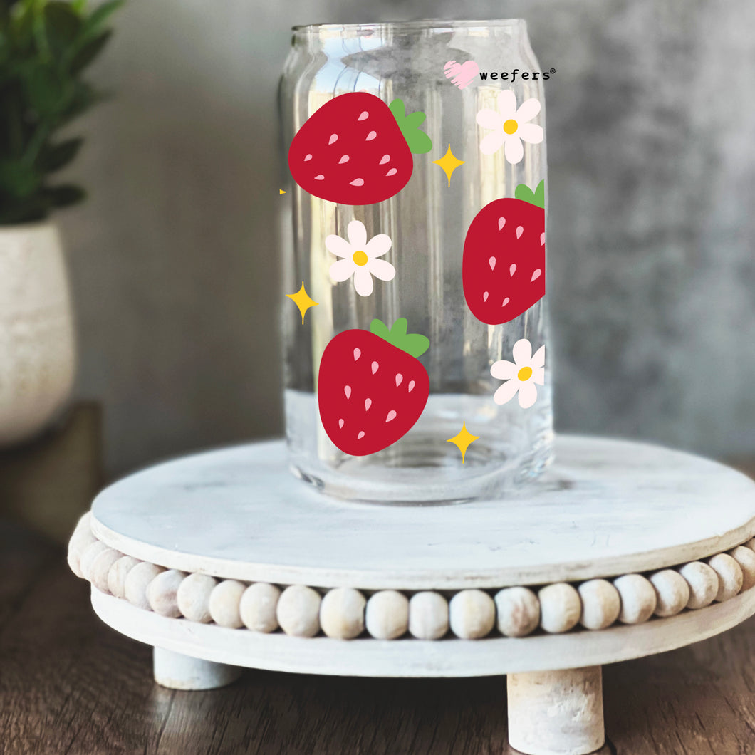 Strawberry and Daisies 16oz Libbey Glass Can UV-DTF or Sublimation Wrap - Decal