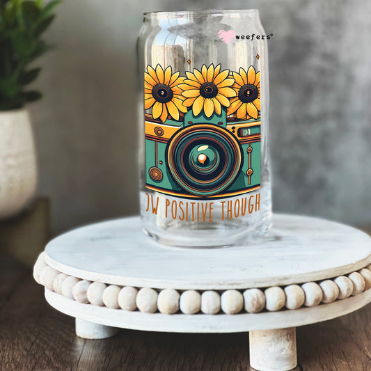 Grow Positive Thoughts Camera Sunflowers 16oz Libbey Glass Can UV DTF or Sublimation Wrap - Decal Weefers