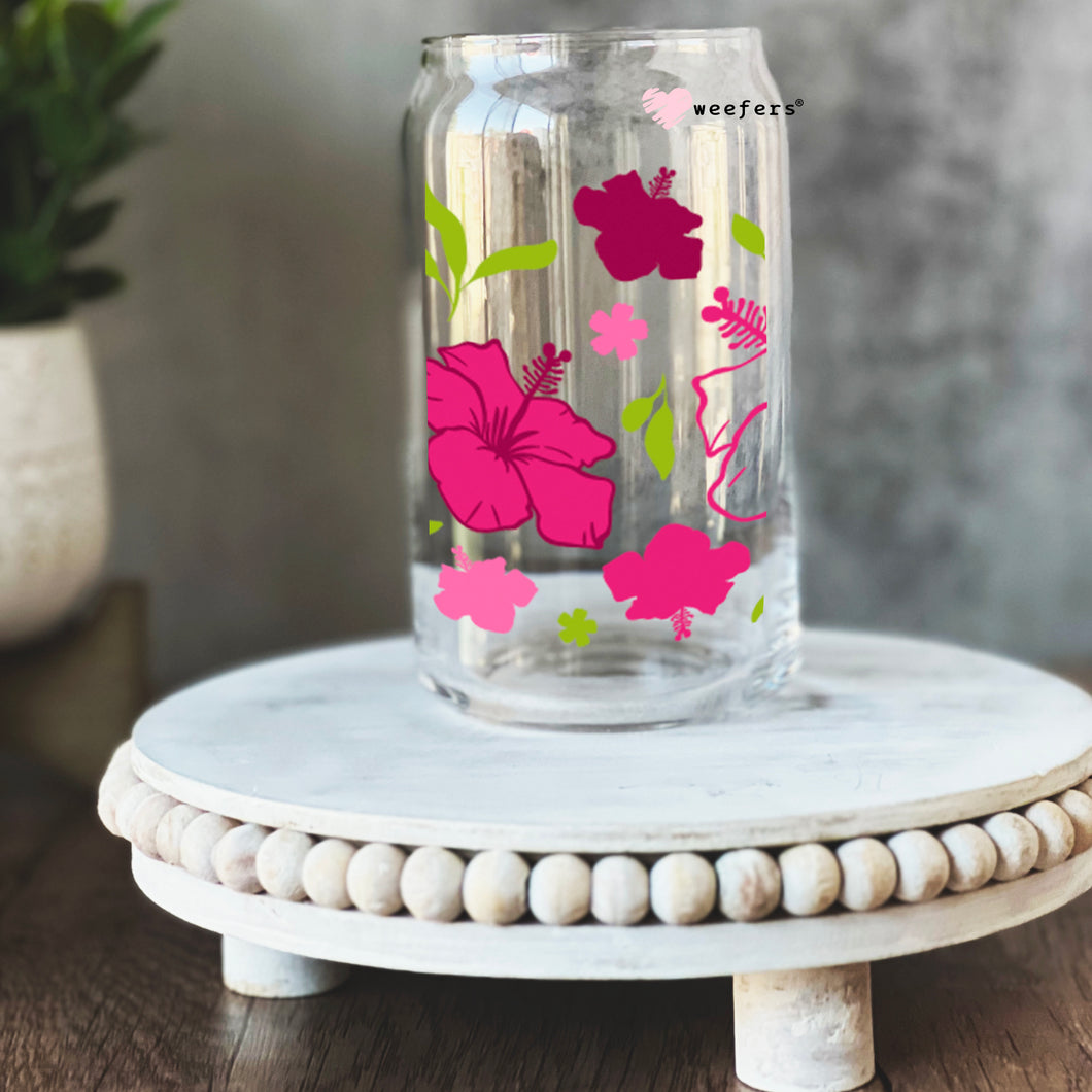a glass jar with pink flowers painted on it