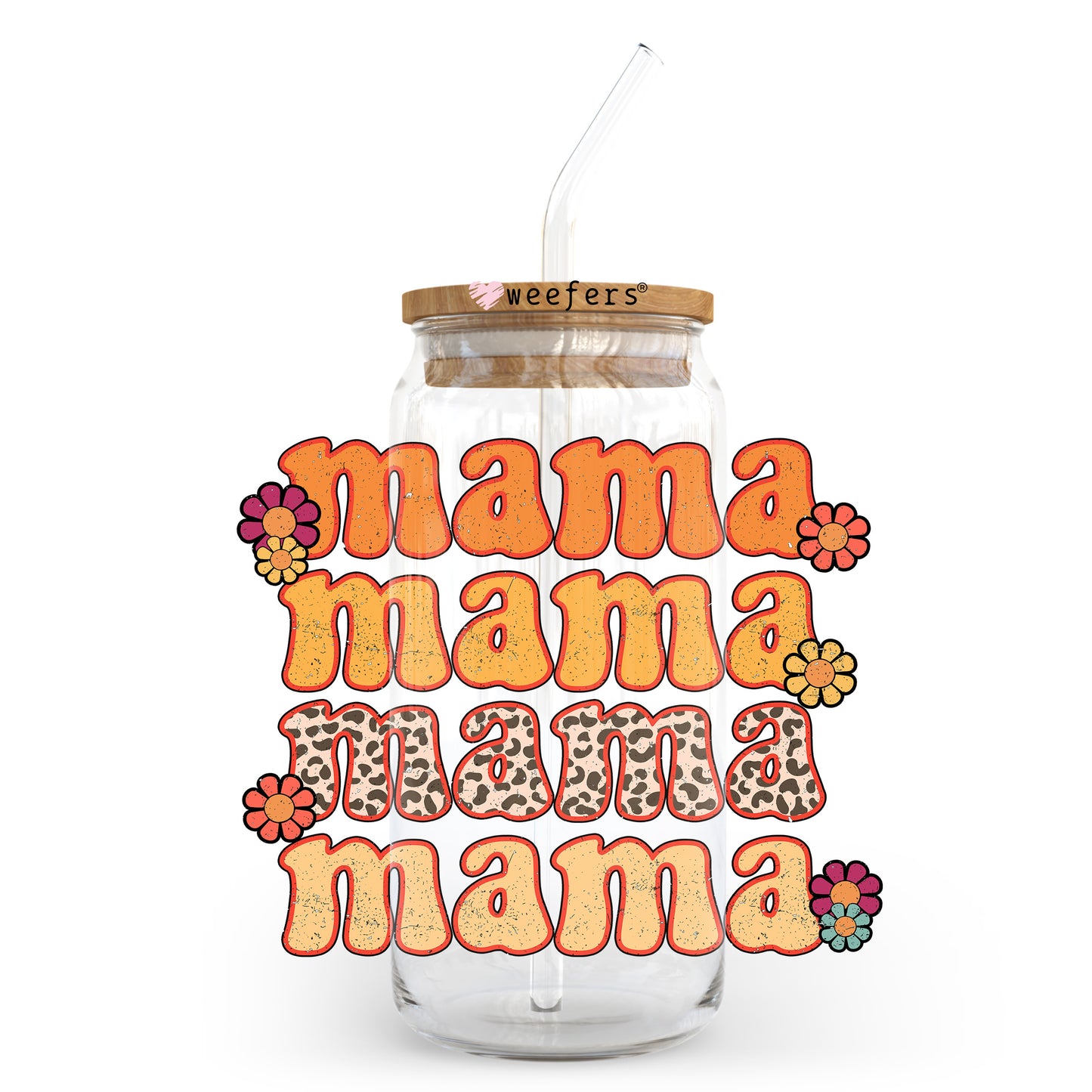 Mama Stacked Orange 20oz Libbey Glass Can UV DTF or Sublimation Wrap - Decal Transfer - Weefers