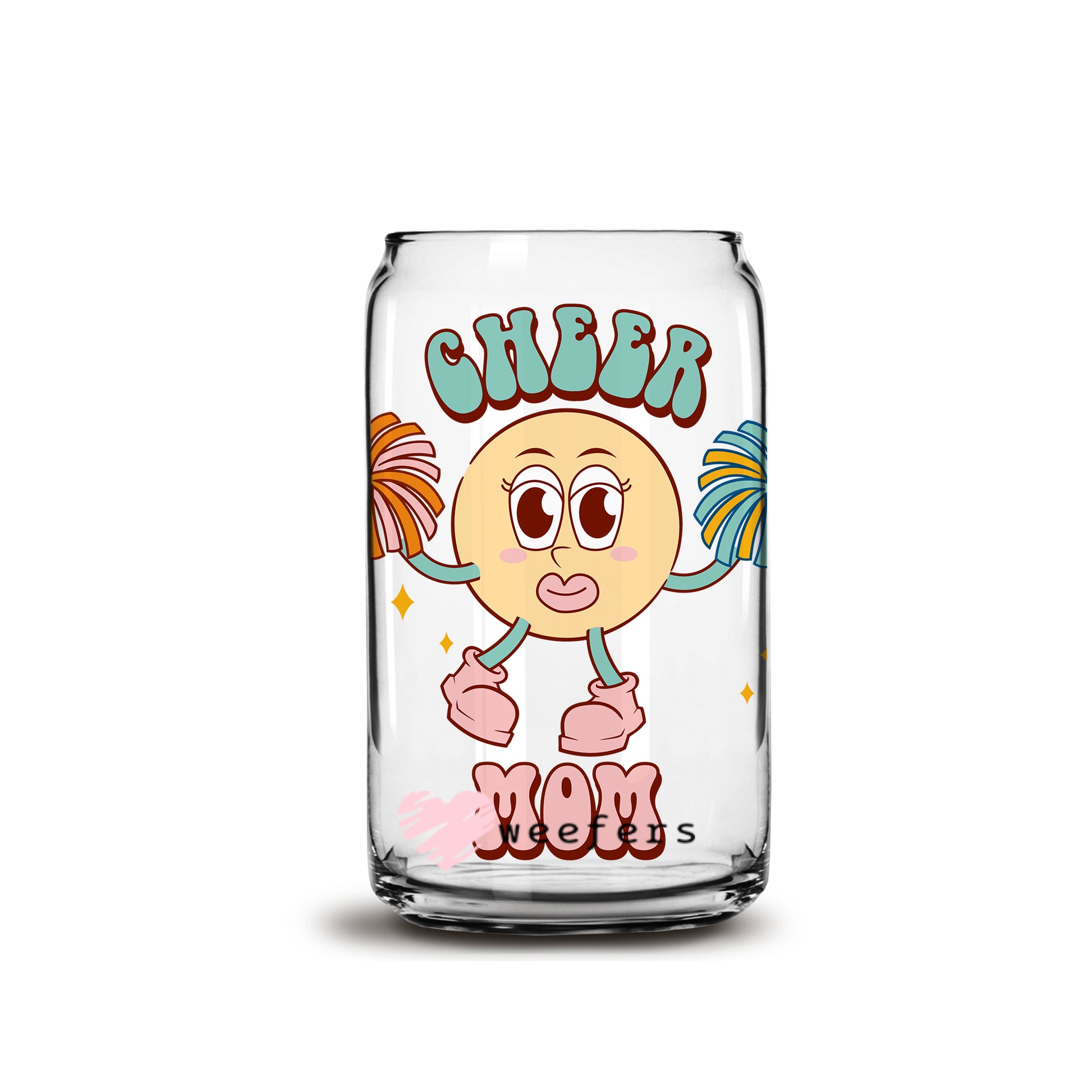 Retro Cheer Mom 16oz Libbey Glass Can UV DTF or Sublimation Wrap - Decal - Weefers