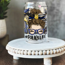 Load image into Gallery viewer, Messy Bun Police Life 16oz Libbey Glass Can UV-DTF or Sublimation Wrap - Decal
