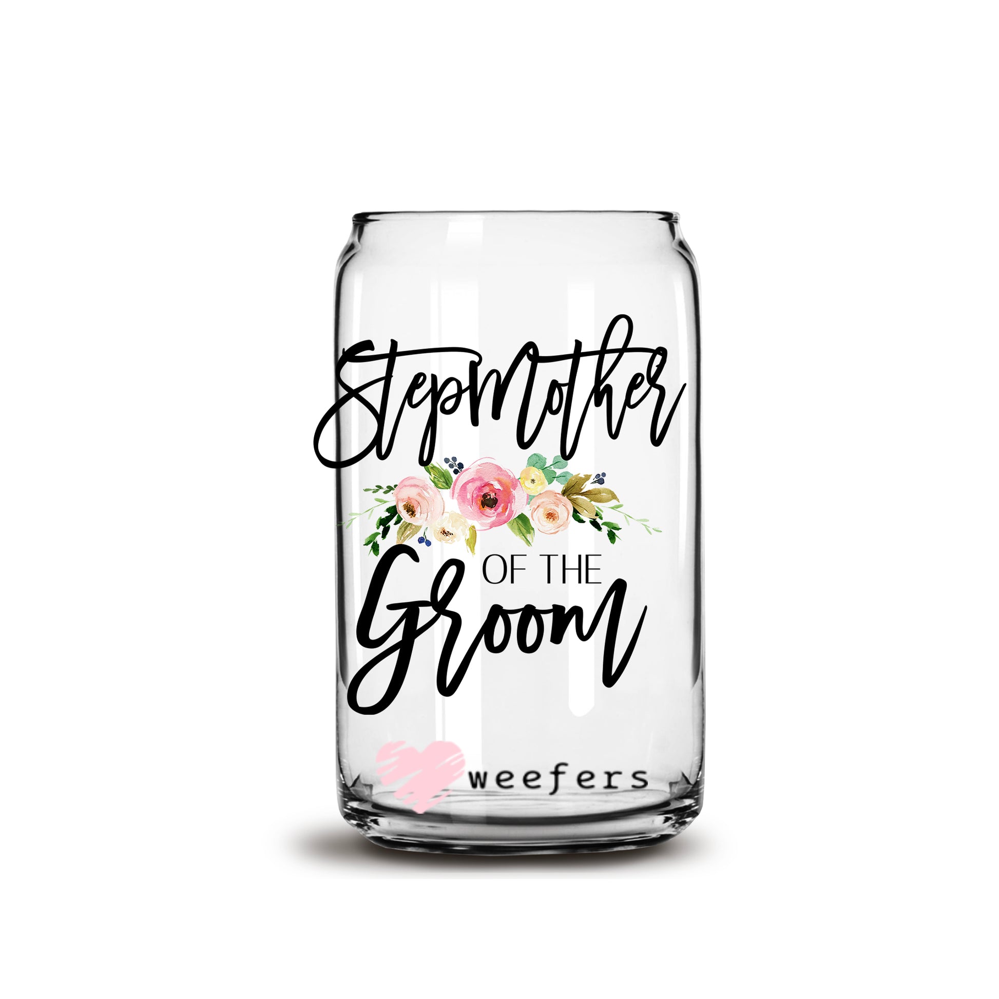 Stepmother of the Groom Blush Floral 16oz Libbey Glass Can UV DTF or Sublimation Wrap - Decal - Weefers