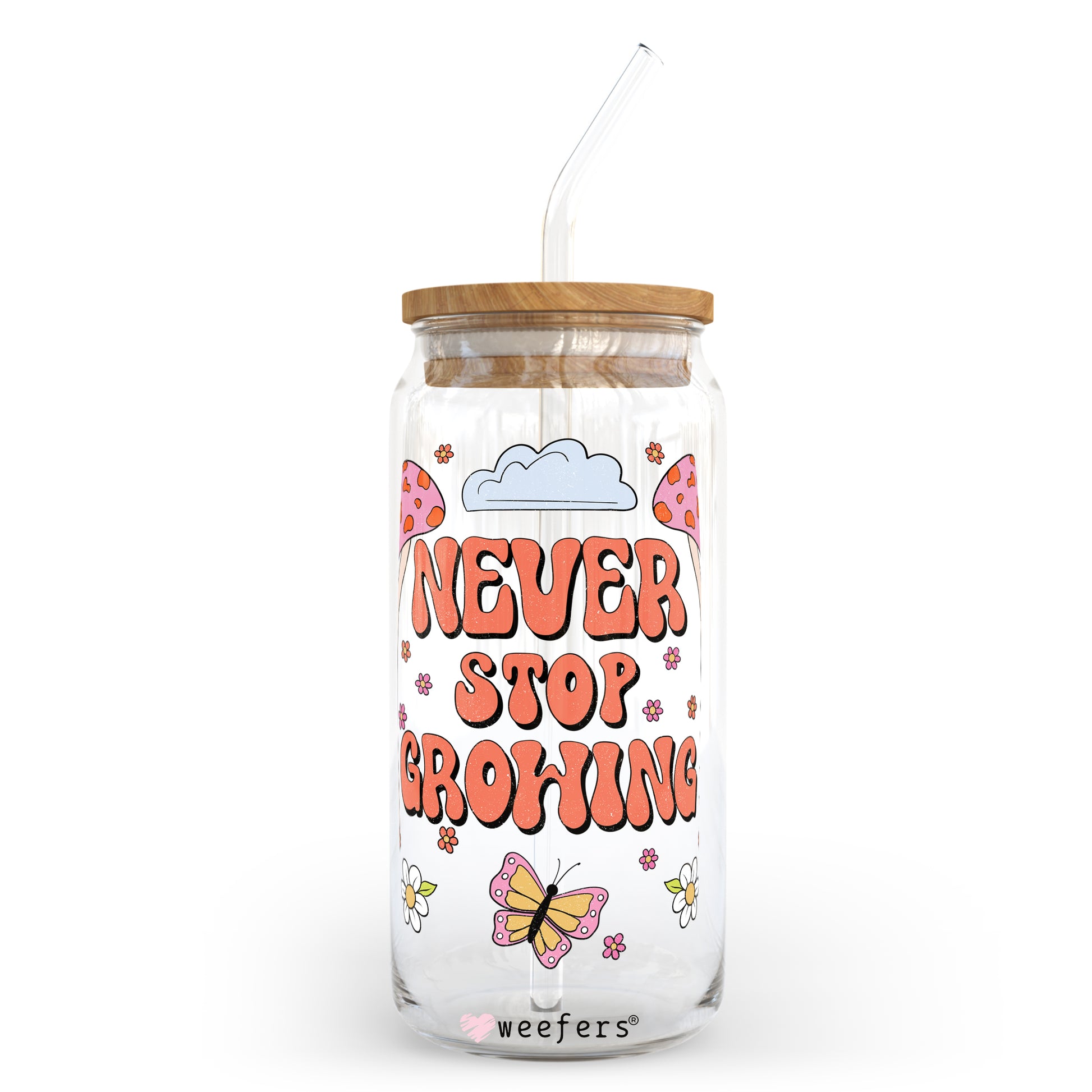 Retro Mushrooms Never Stop Growing 20oz Libbey Glass Can, 34oz Hip Sip, 40oz Tumbler UV DTF or Sublimation Decal Transfer - Weefers