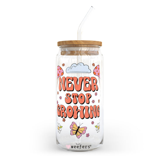 Retro Mushrooms Never Stop Growing 20oz Libbey Glass Can, 34oz Hip Sip, 40oz Tumbler UV DTF or Sublimation Decal Transfer - Weefers