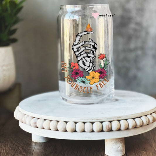Set Yourself Free 16oz Libbey Glass Can UV DTF or Sublimation Cup Wrap - Decal Transfer Weefers