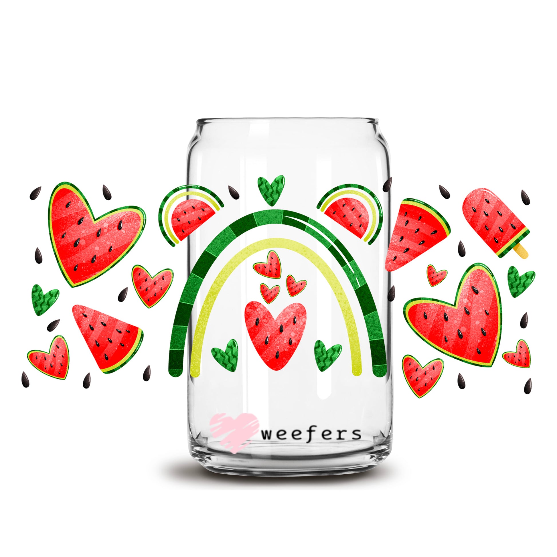 Summer Watermelon Vibes 16oz Libbey Glass Can UV DTF or Sublimation Cup Wrap - Decal Transfer - Weefers