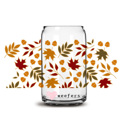 Fall Autumn Leaves16oz Libbey Glass Can UV DTF or Sublimation Wrap - Decal - Weefers