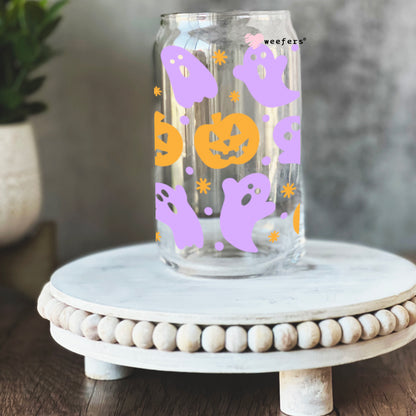 Purple and Orange Ghosts 16oz Libbey Glass Can UV DTF or Sublimation Wrap - Decal - Weefers