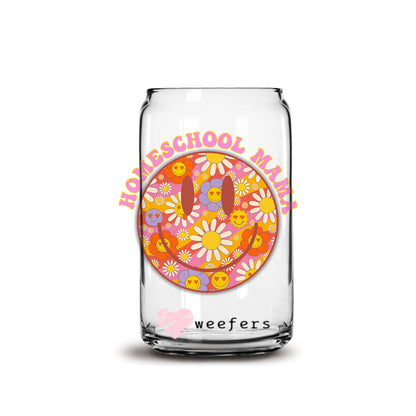 Retro Smile Face Homeschool Mama 16oz Libbey Glass Can UV DTF or Sublimation Wrap - Decal - Weefers