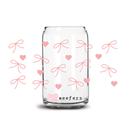 Coquette Dainty Light Pink Ribbons 16oz Libbey Glass Can UV DTF or Sublimation Cup Wrap - Decal Transfer - Weefers