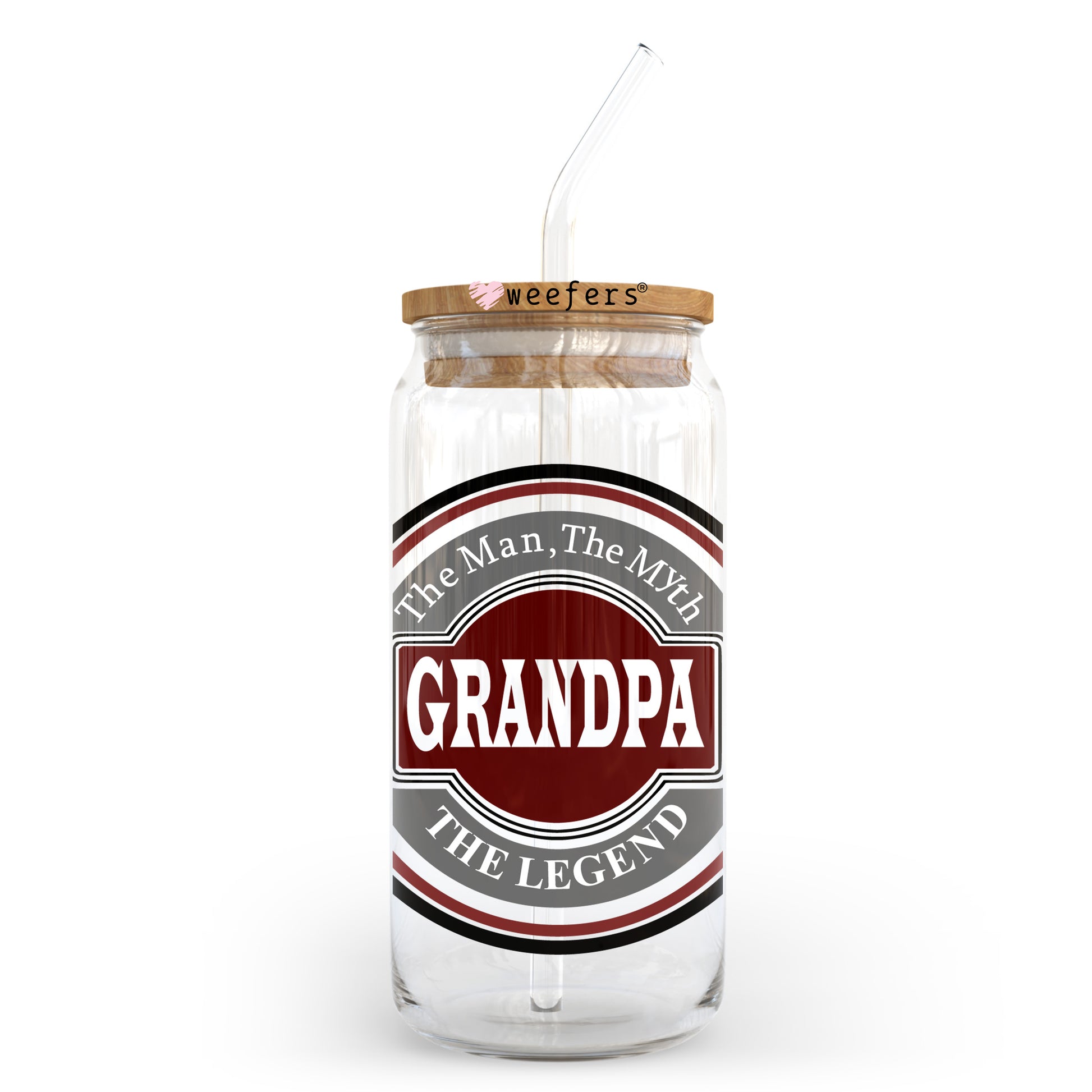 Grandpa the Man the Myth the Legend 20oz Libbey Glass Can UV DTF or Sublimation Wrap - Decal Transfer - Weefers