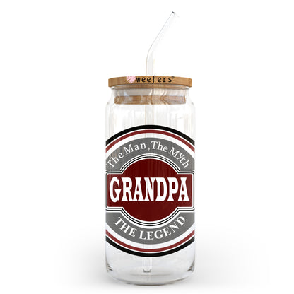 Grandpa the Man the Myth the Legend 20oz Libbey Glass Can UV DTF or Sublimation Wrap - Decal Transfer - Weefers