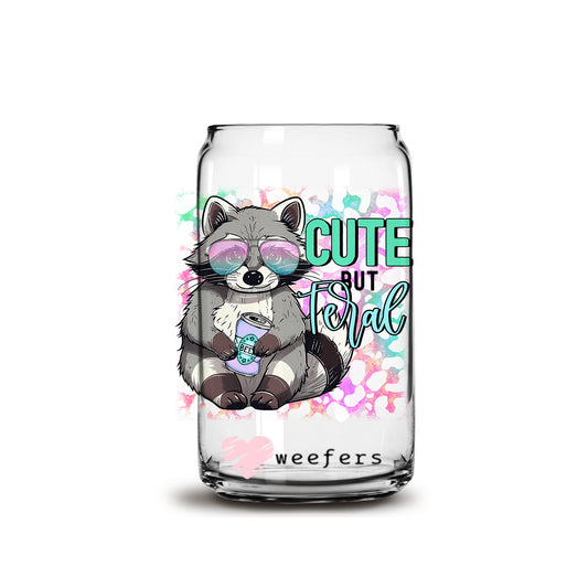 Funny Cute But Feral 16oz Libbey Glass Can UV DTF or Sublimation Wrap - Decal Weefers