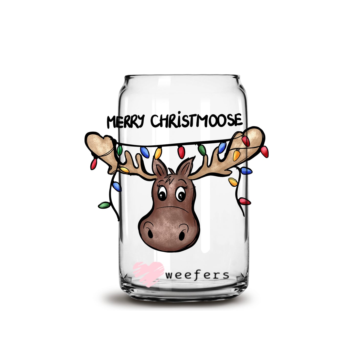 Merry Christmoose 16oz Libbey Glass Can UV DTF or Sublimation Cup Wrap - Decal Transfer - Weefers