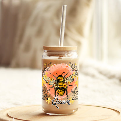 Queen Bee 16oz Libbey Glass Can UV DTF or Sublimation Cup Wrap - Decal Transfer - Weefers