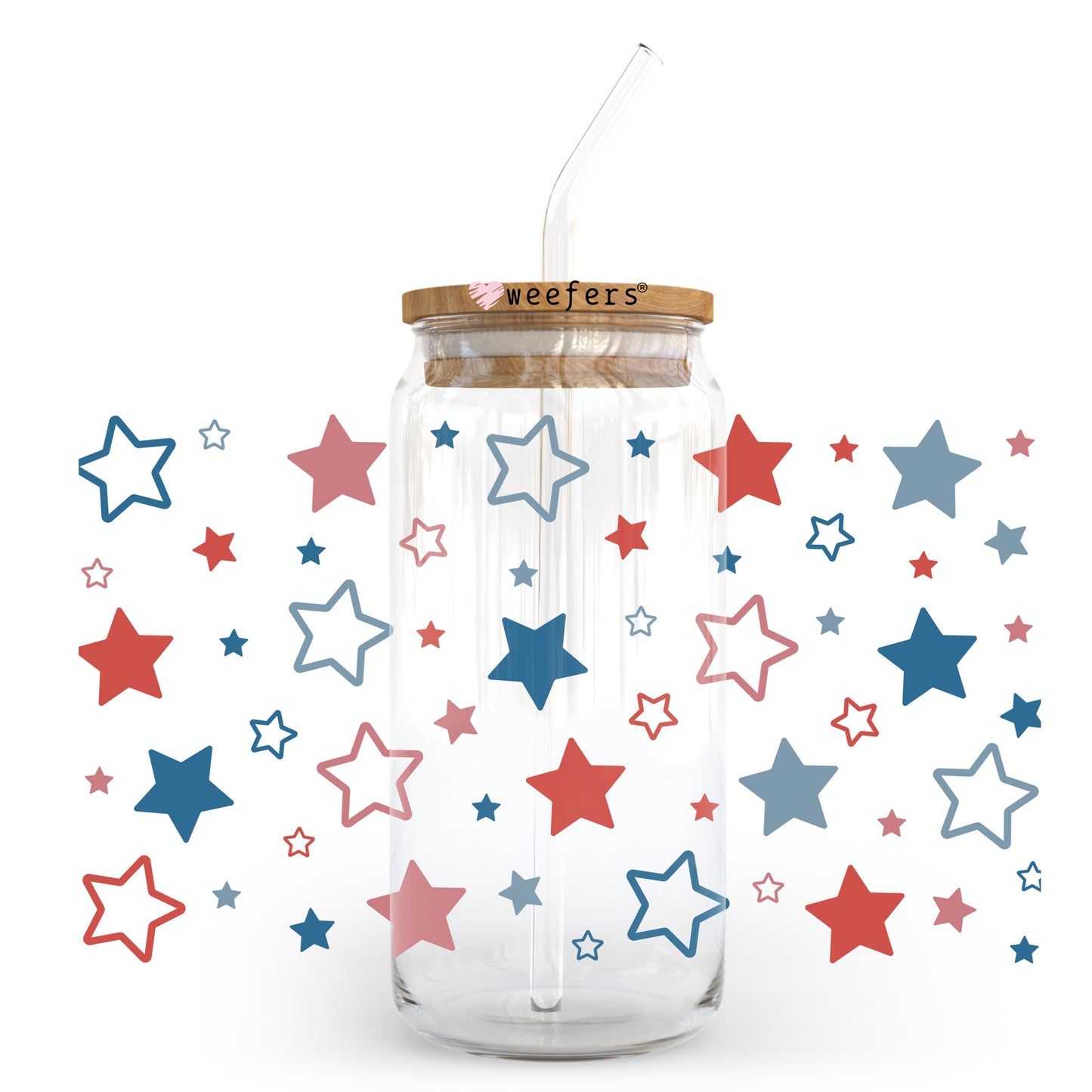 Red White and Blue Stars 20oz Libbey Glass Can, 34oz Hip Sip, 40oz Tumbler UV DTF or Sublimation Decal Transfer - Weefers