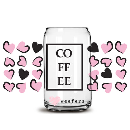 Pink Hearts Coffee Libbey Glass Can UV DTF or Sublimation Wrap - Decal - Weefers