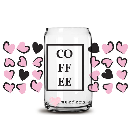 Pink Hearts Coffee Libbey Glass Can UV DTF or Sublimation Wrap - Decal - Weefers