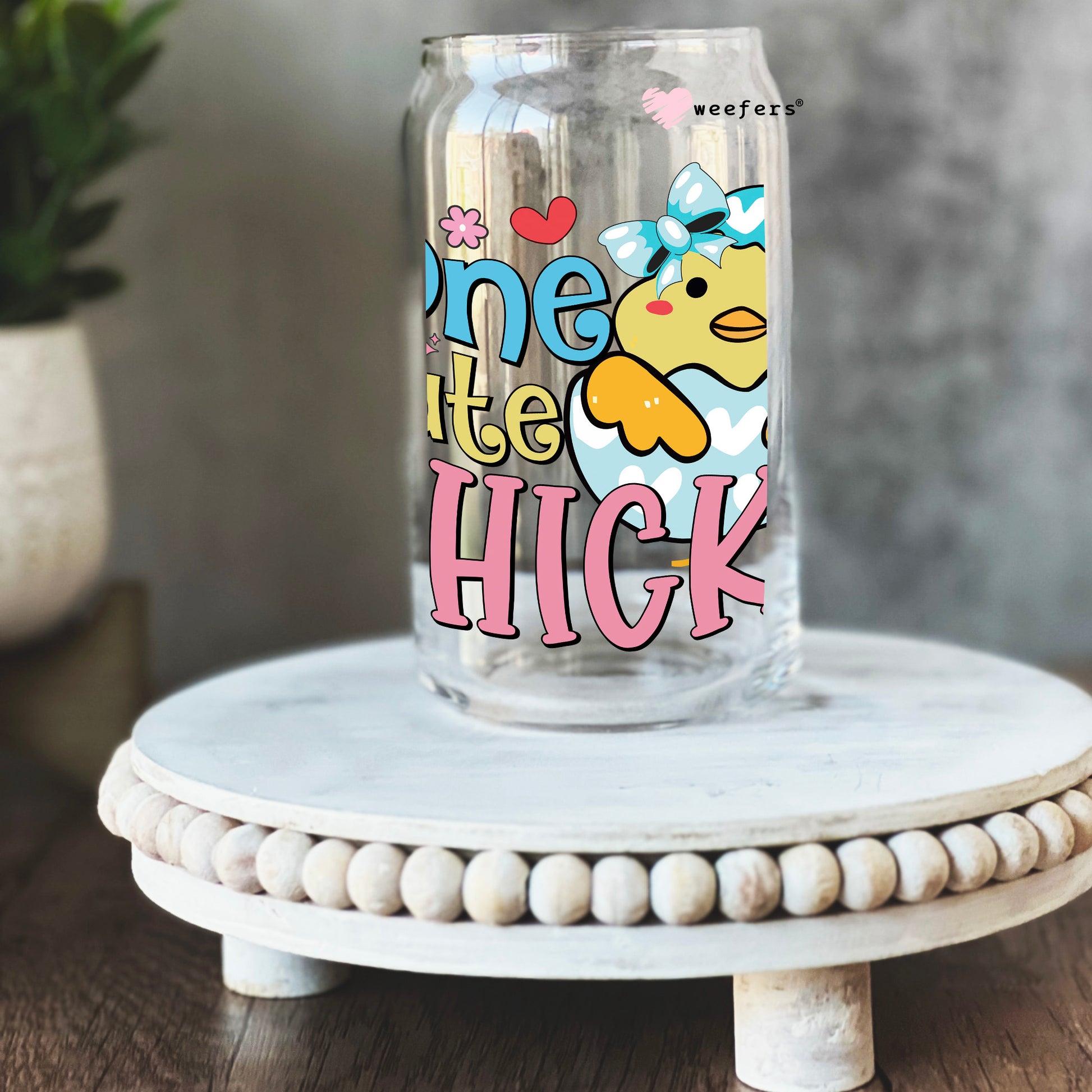 One Cute Chick Easter 16oz Libbey Glass Can UV DTF or Sublimation Cup Wrap - Decal Transfer - Weefers