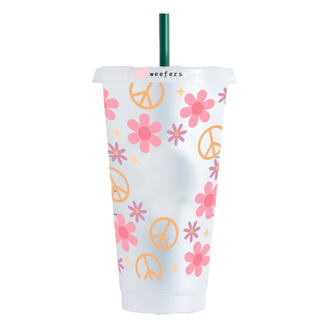 Peace Sign Floral 24oz UV-DTF Cold Cup Wrap - Ready to apply Wrap - HOLE
