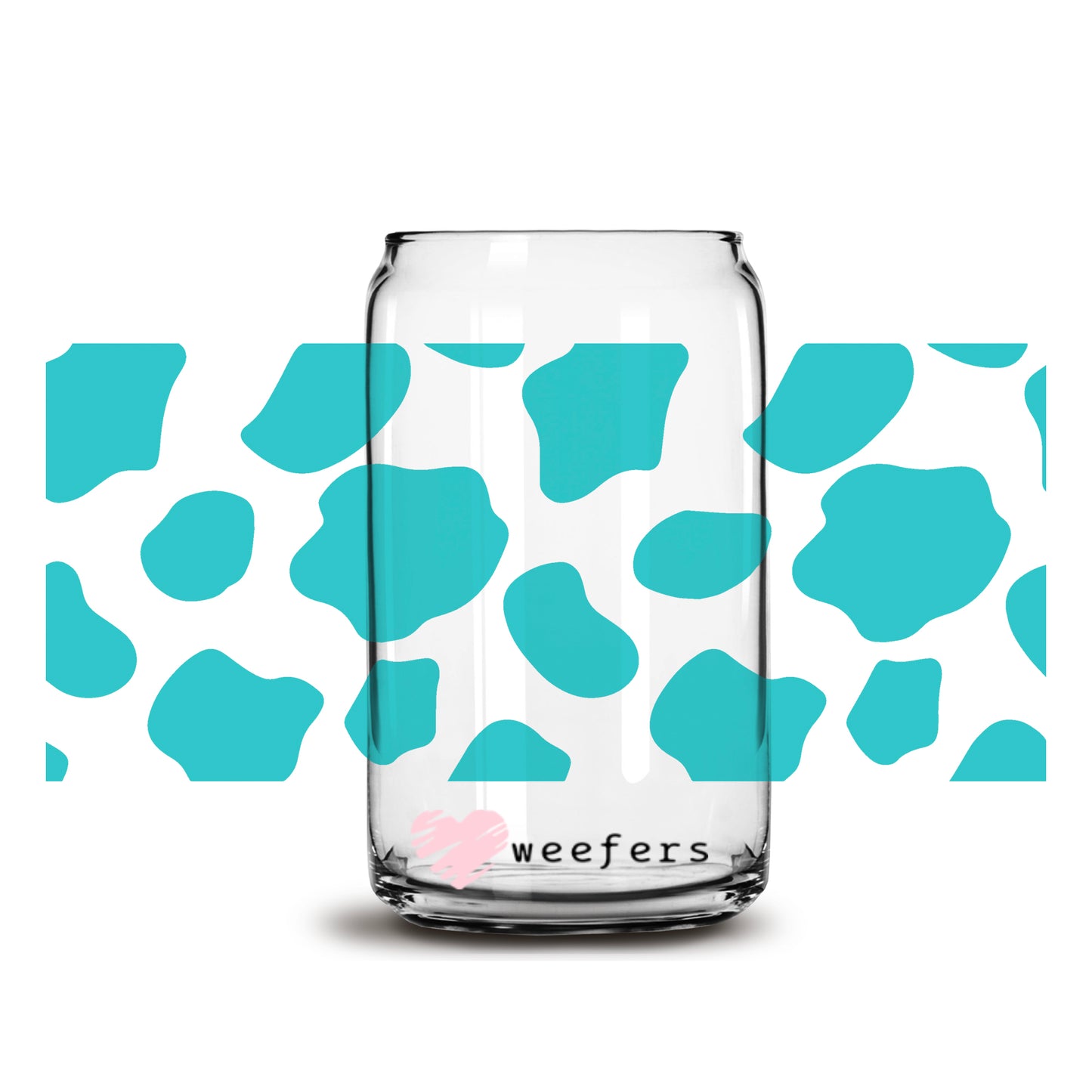 Teal Cow Print 16oz Libbey Glass Can UV DTF or Sublimation Wrap - Decal - Weefers