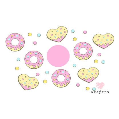 Pastel Heart Pink donuts Cold Cup Wrap- Hole - Ready to apply - Weefers