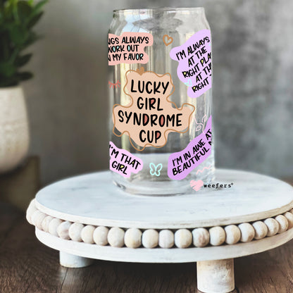 Lucky Girl Syndrome Affirmations 16oz Libbey Glass Can UV DTF or Sublimation Wrap - Decal - Weefers