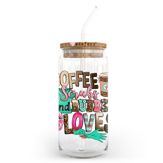 Coffee Scrubs and Rubber Gloves 20oz Libbey Glass Can UV DTF or Sublimation Wrap - Decal Transfer Weefers