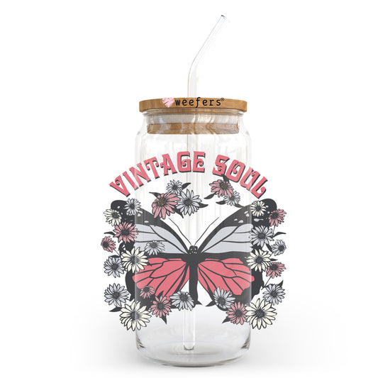 Vintage Soul Butterfly 20oz Libbey Glass Can UV DTF or Sublimation Wrap - Decal Weefers