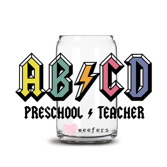 ABCD Preschool Teacher 16oz Libbey Glass Can UV DTF or Sublimation Cup Wrap - Decal Transfer Weefers