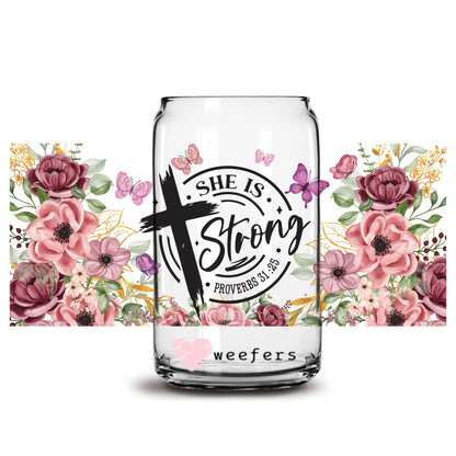 She is Strong Christian 16oz Libbey Glass Can UV DTF or Sublimation Cup Wrap - Decal Transfer - Weefers