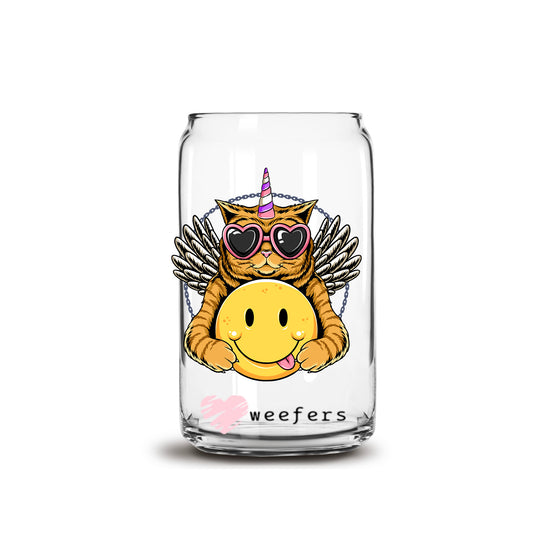Cool Cat Smile Face 16oz Libbey Glass Can UV DTF or Sublimation Cup Wrap - Decal Transfer Weefers