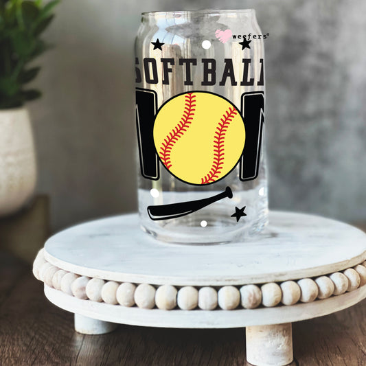 Softball Mom Balls and Bats 16oz Libbey Glass Can UV DTF or Sublimation Wrap - Decal Weefers