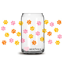 Load image into Gallery viewer, Pink Orange and Yellow Paw Prints 16oz Libbey Glass Can UV-DTF or Sublimation Wrap - Decal
