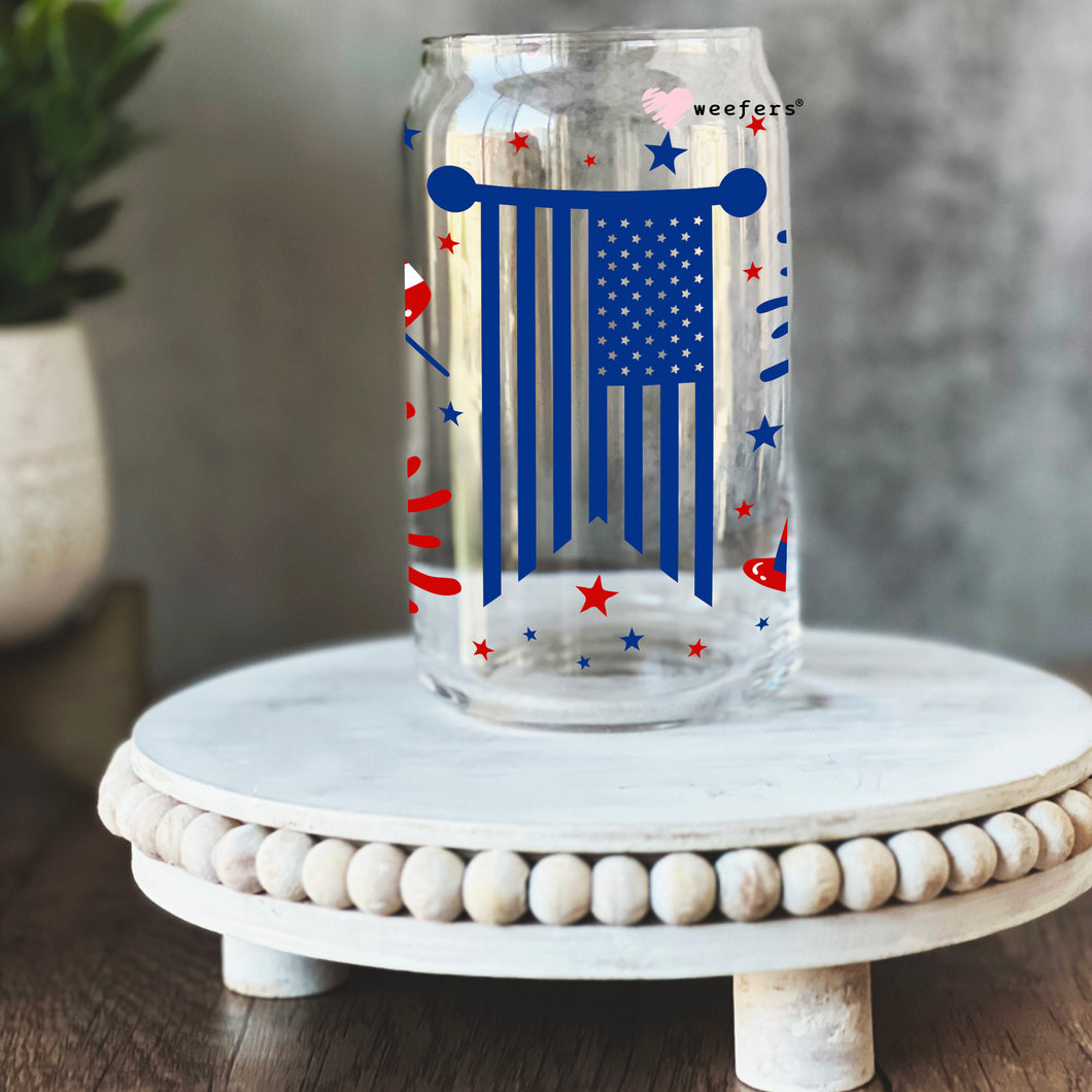 4th of July USA Flags 16oz Libbey Glass Can UV-DTF or Sublimation Wrap - Decal