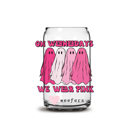 On Wednesday We Wear Pink Halloween 16oz Libbey Glass Can UV DTF or Sublimation Wrap - Decal - Weefers