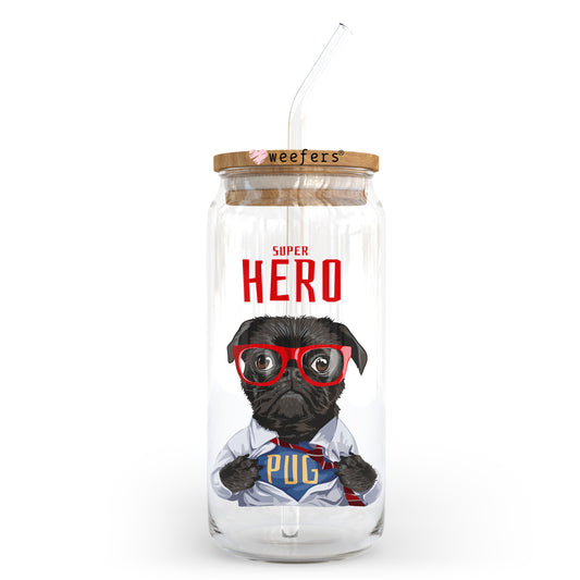 Super Hero Pug 20oz Libbey Glass Can UV DTF or Sublimation Wrap - Decal Transfer Weefers