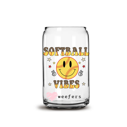 Softball Vibes 16oz Libbey Glass Can UV DTF or Sublimation Wrap - Decal - Weefers