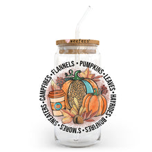 Load image into Gallery viewer, Flannels Pumpkins Leaves Fall Patch 20oz Libbey Glass Can, 34oz Hip Sip, 40oz Tumbler UVDTF or Sublimation Decal Transfer
