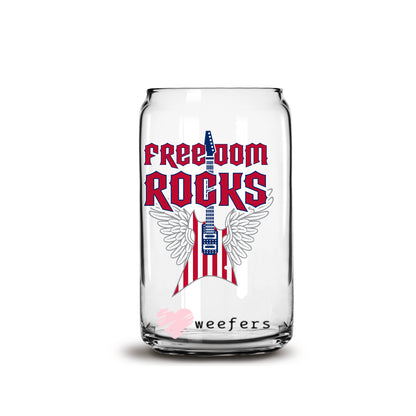 Freedom Rocks 4th of July 16oz Libbey Glass Can UV DTF or Sublimation Wrap - Decal - Weefers